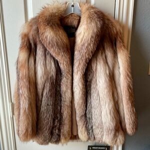 Real Fur Plush Tan and Brown Teddy Jacket Coat genuine fox fur elegant luxury